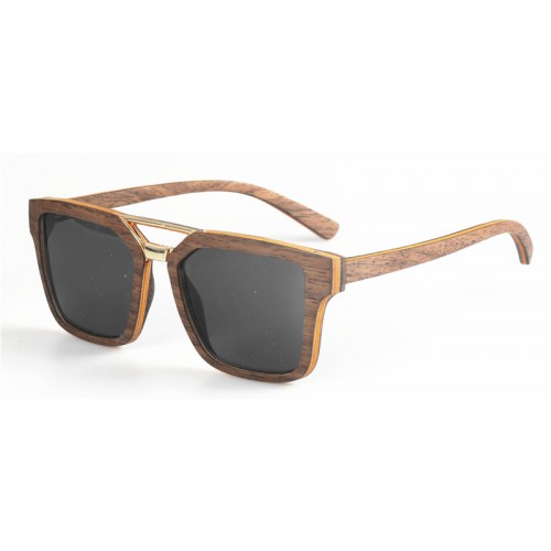 Layers Nature Walnut Wood Metal Bridge Sunglasses IBW-MS001