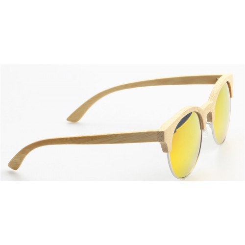 Nature Bamboo Sunglasses Half Rim Metal Ring Glasses Sun IBW-GS009A